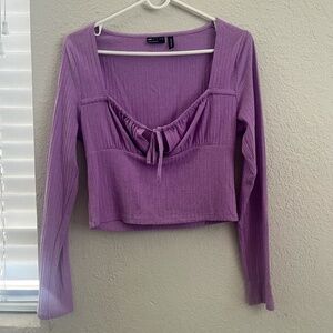 asks design size 8 lilac ribbed square neck top with tie detail